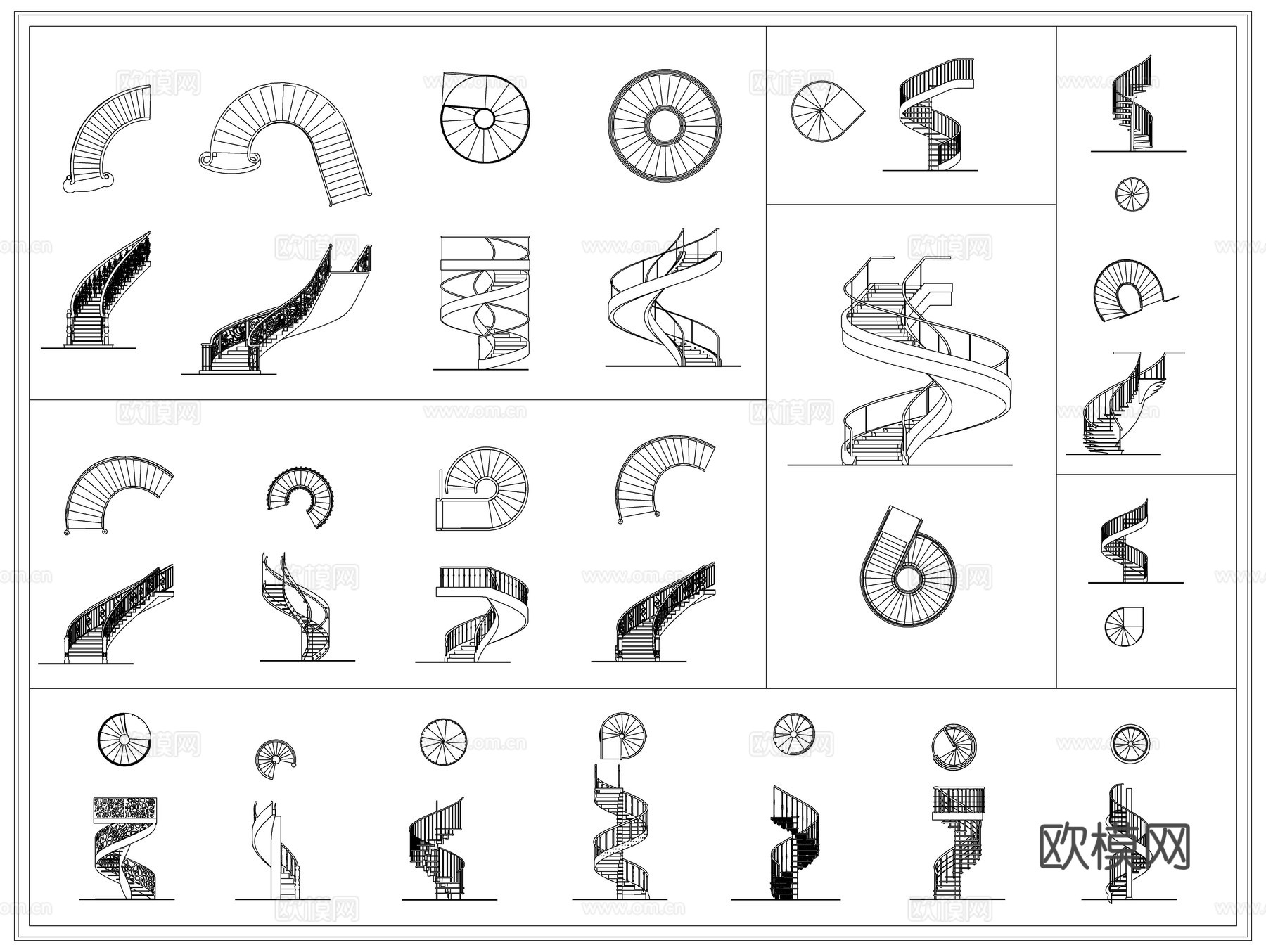 旋转曲线楼梯CAD图库cad施工图
