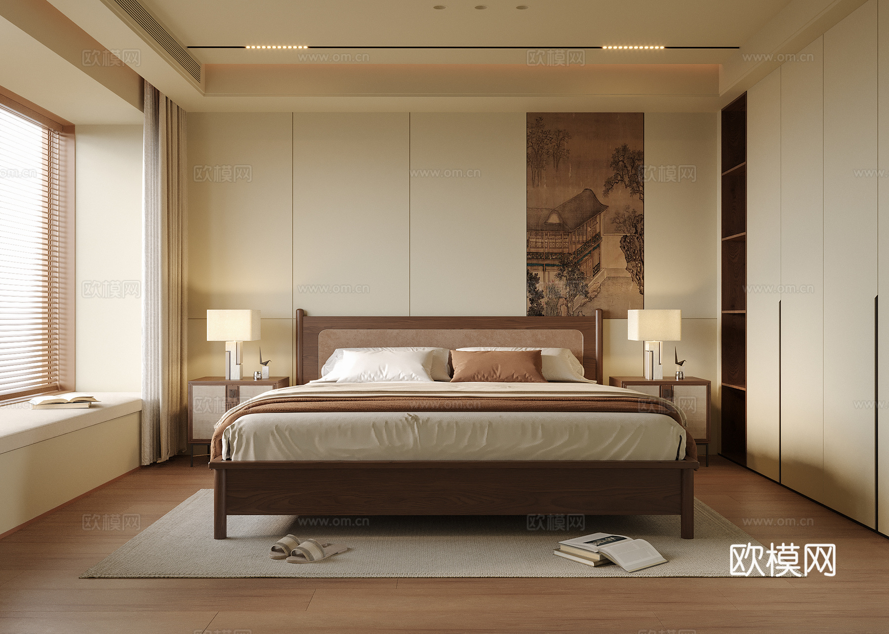 现代卧室 双人床 床头柜3d模型