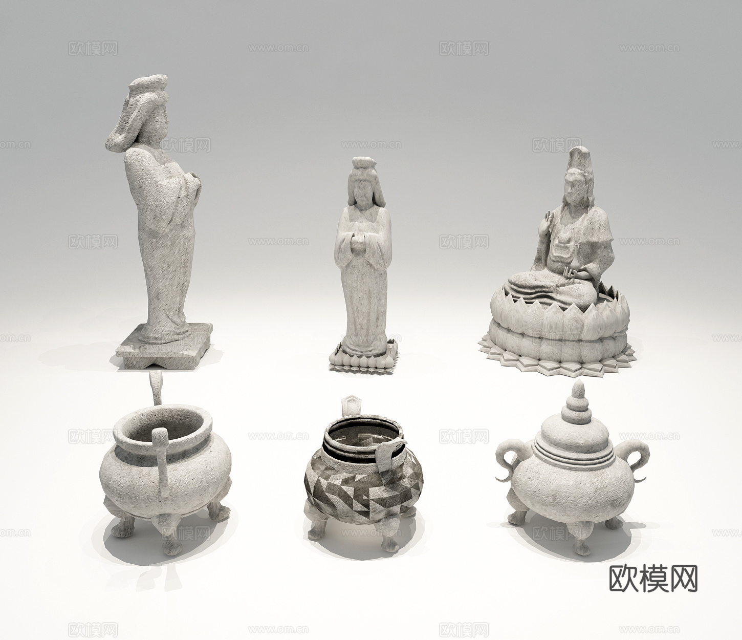 中式神像香炉侍女雕塑3d模型
