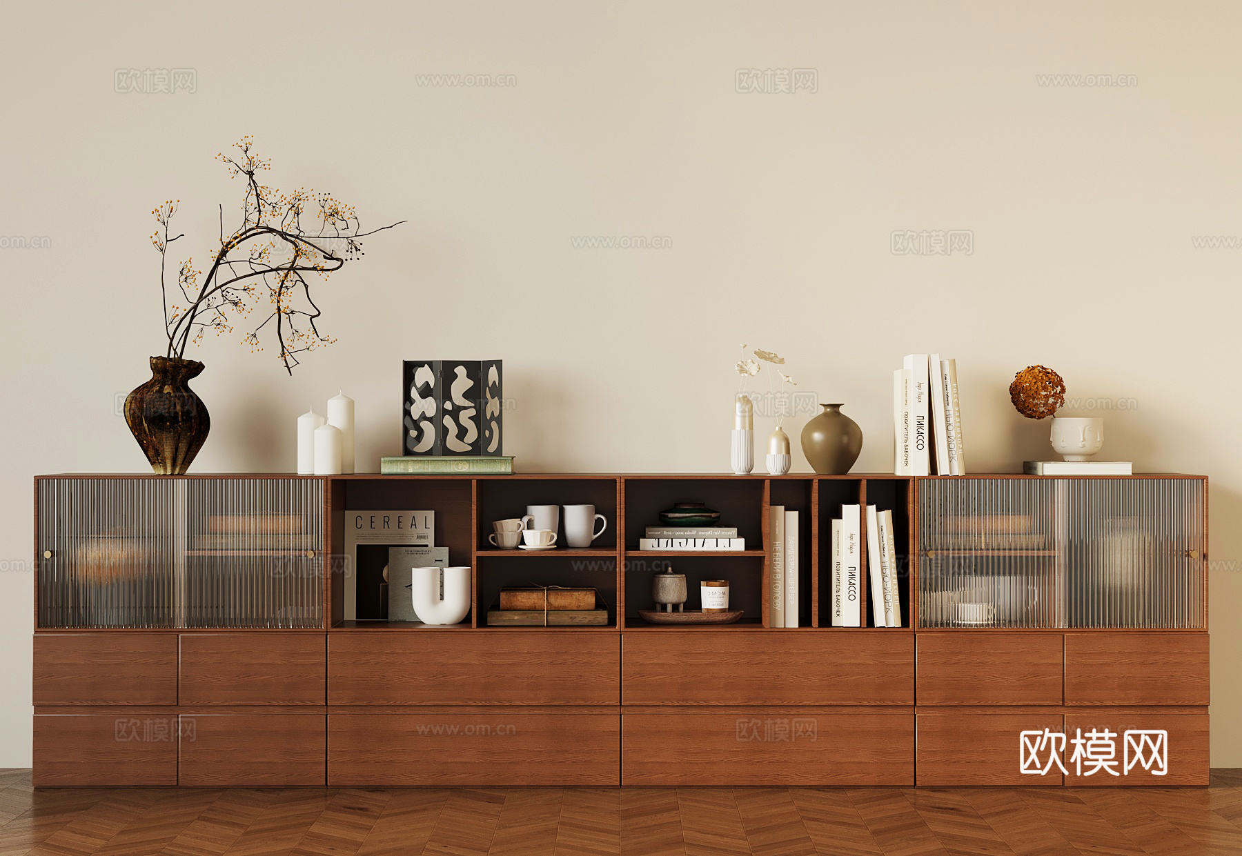 法式中古边柜 置物柜 书柜 矮柜su模型