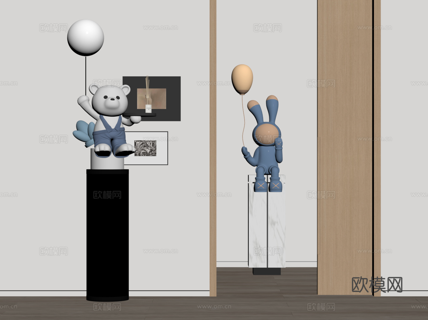 现代卡通雕塑 卡通熊灯 太空兔雕塑su模型