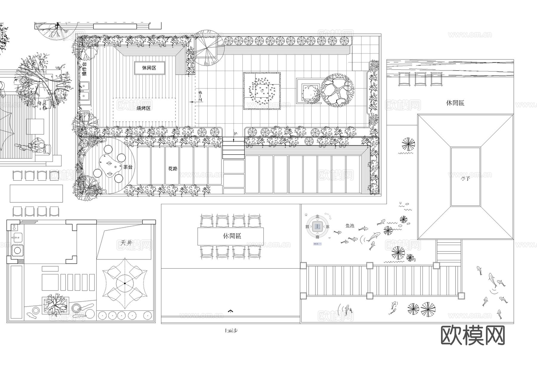 别墅庭院花园露台平面图cad施工图
