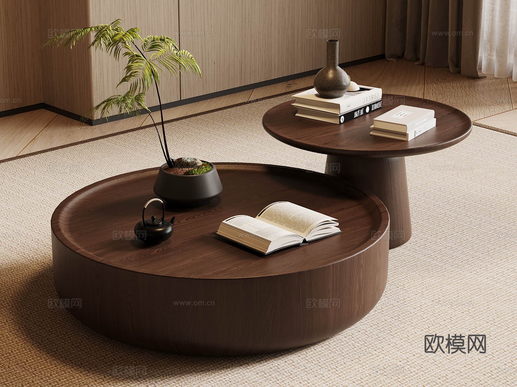新中式茶几 子母茶几 实木茶几su模型