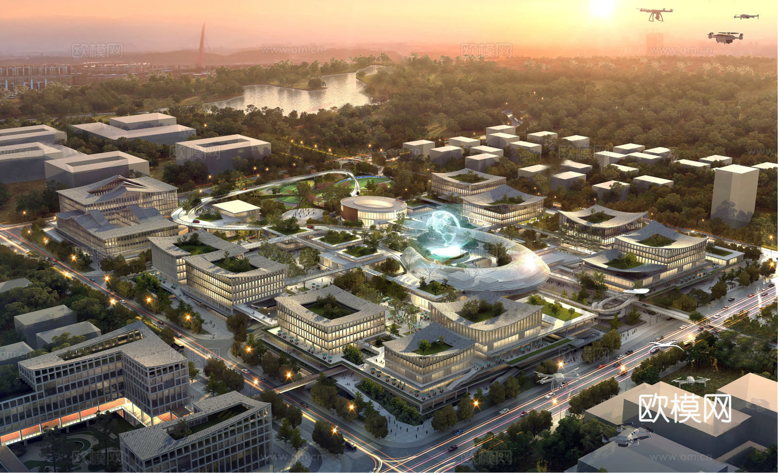 现代产业园 文化产业综合体 异形su模型