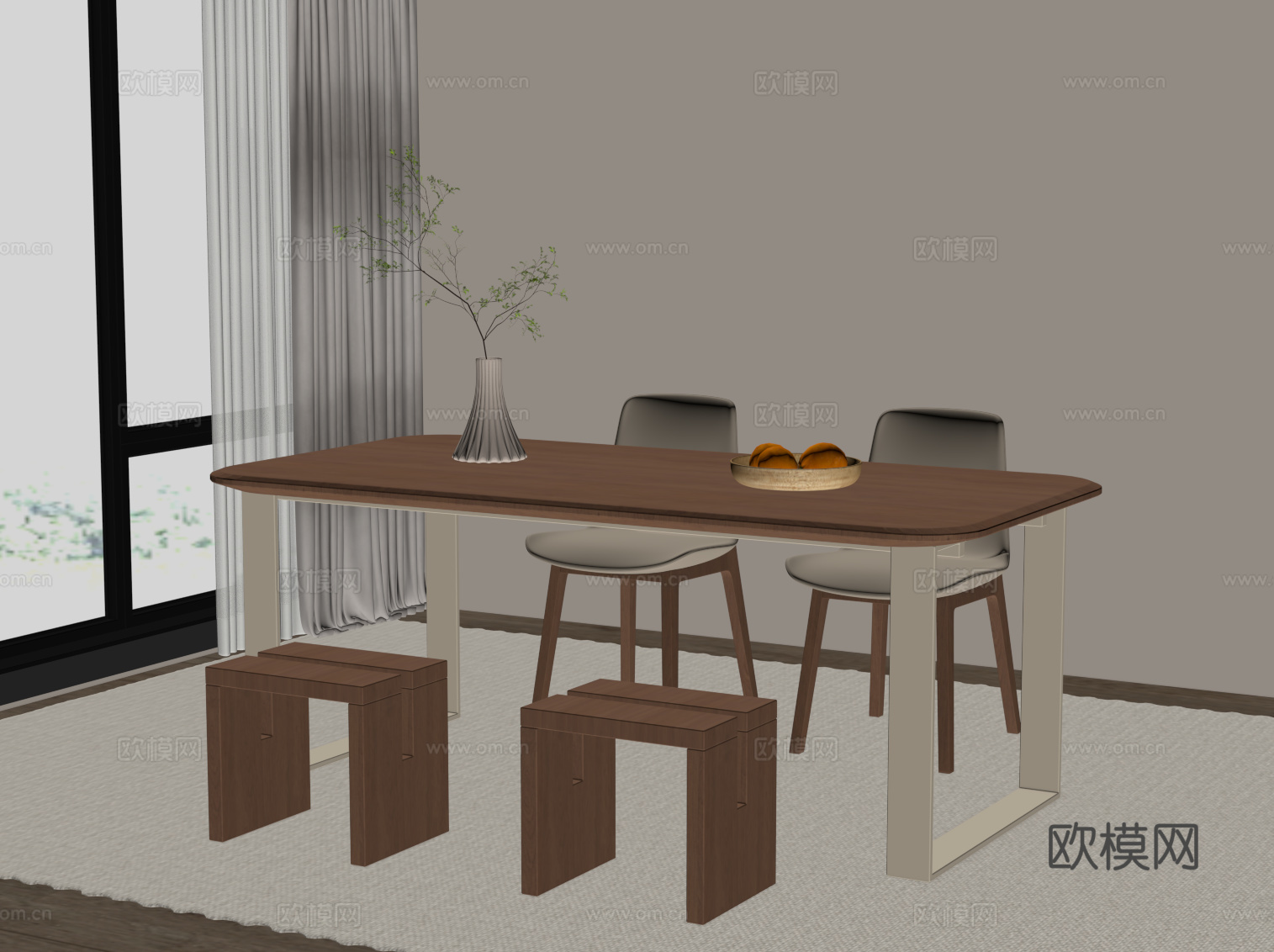 法式中古餐桌椅 休闲桌椅su模型