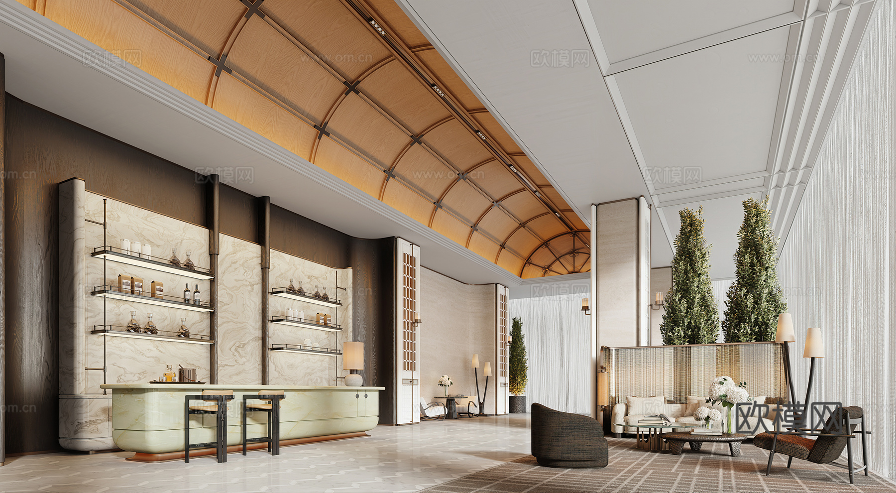 CCD现代售楼处洽谈区  水吧区 酒店大堂吧  酒店  吧台su模型