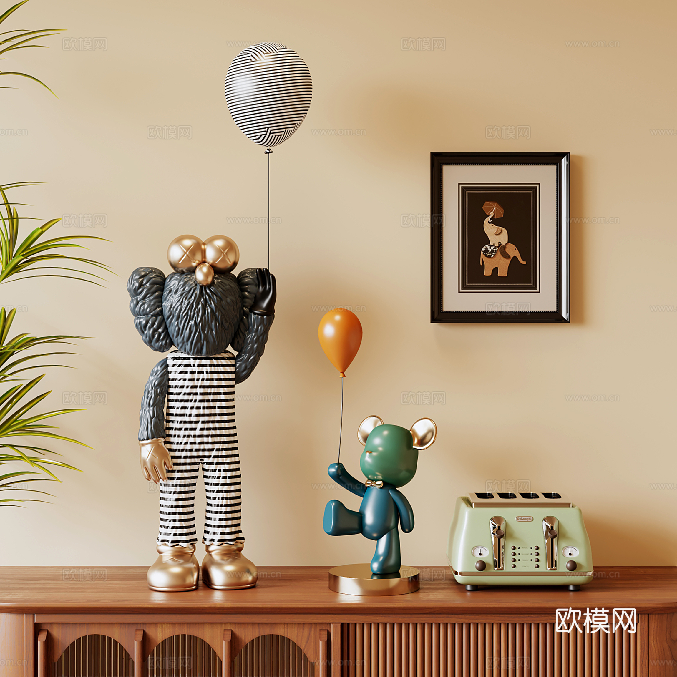 现代卡通雕塑 暴力熊雕塑 公仔su模型