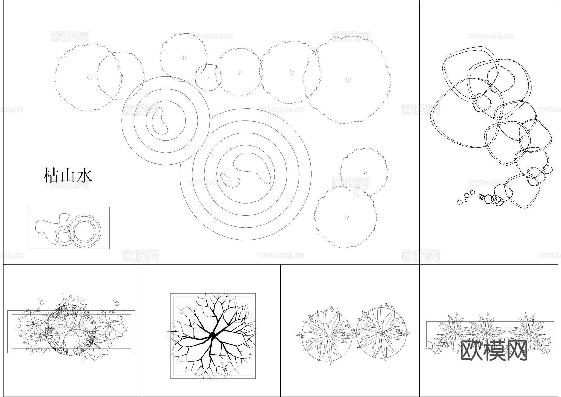 花园水系景观小品cad图块cad施工图