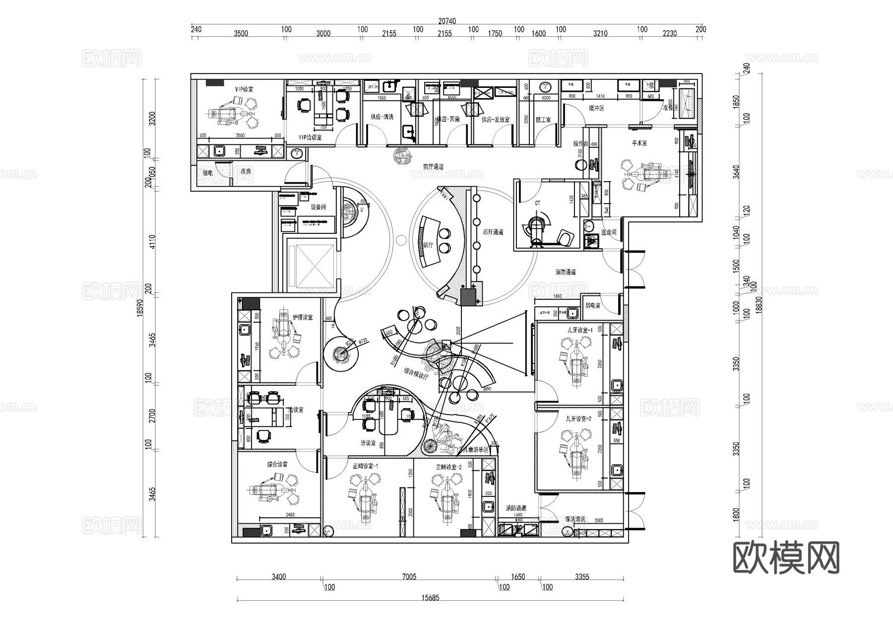 师大牙科口腔医院平面施工图cad施工图