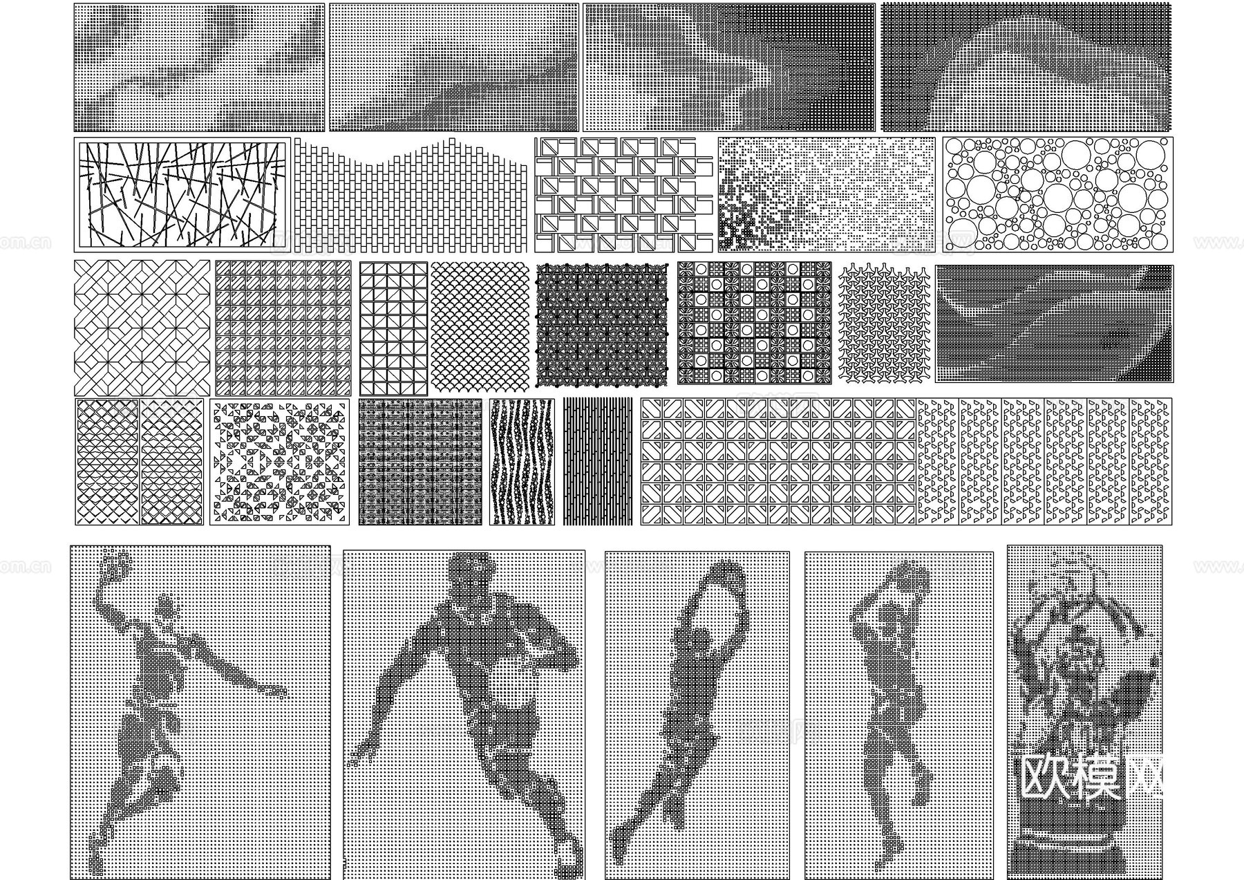 金属冲孔板屏风CAD图库cad施工图