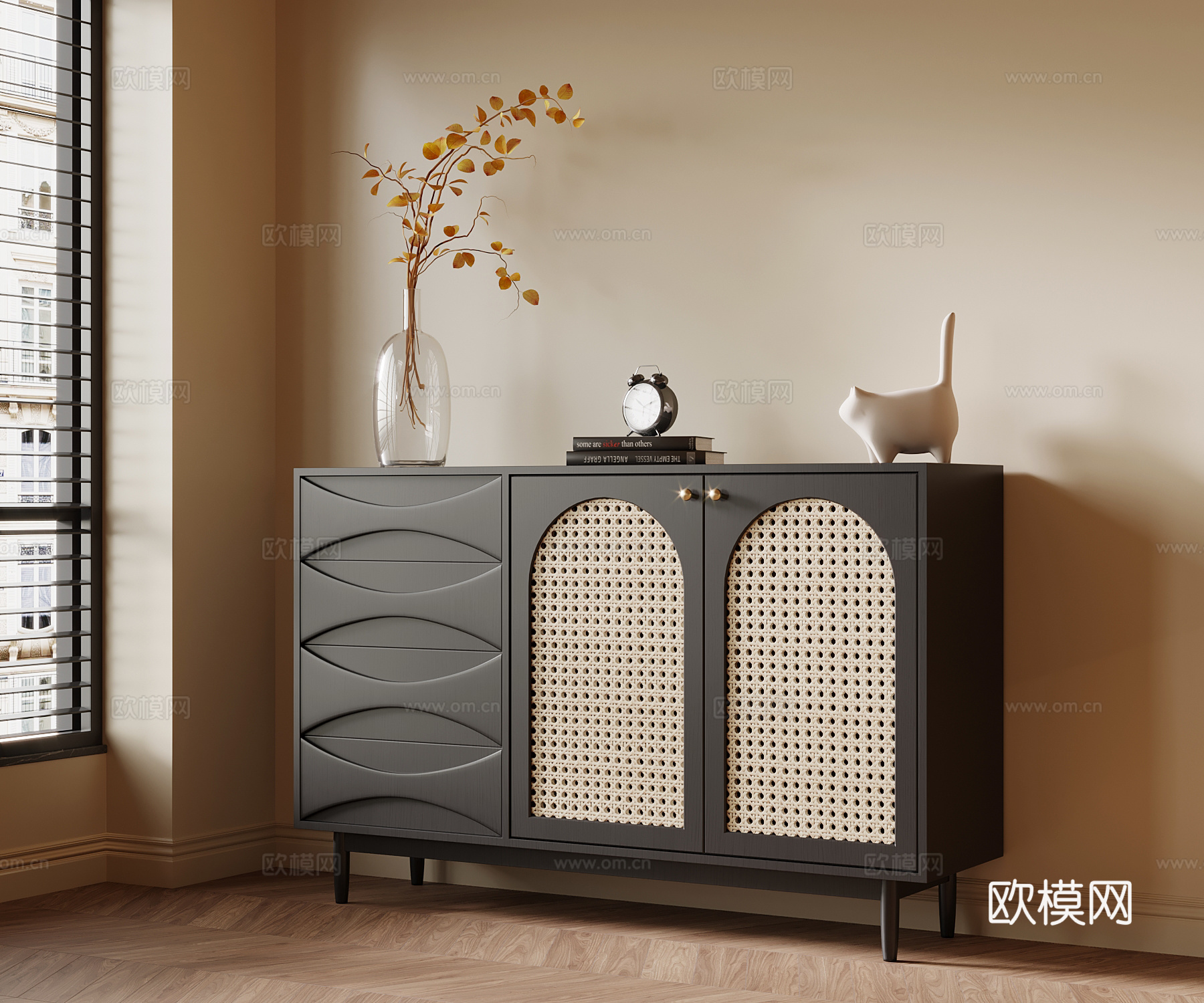 法式复古玄关柜 鞋柜 边柜su模型