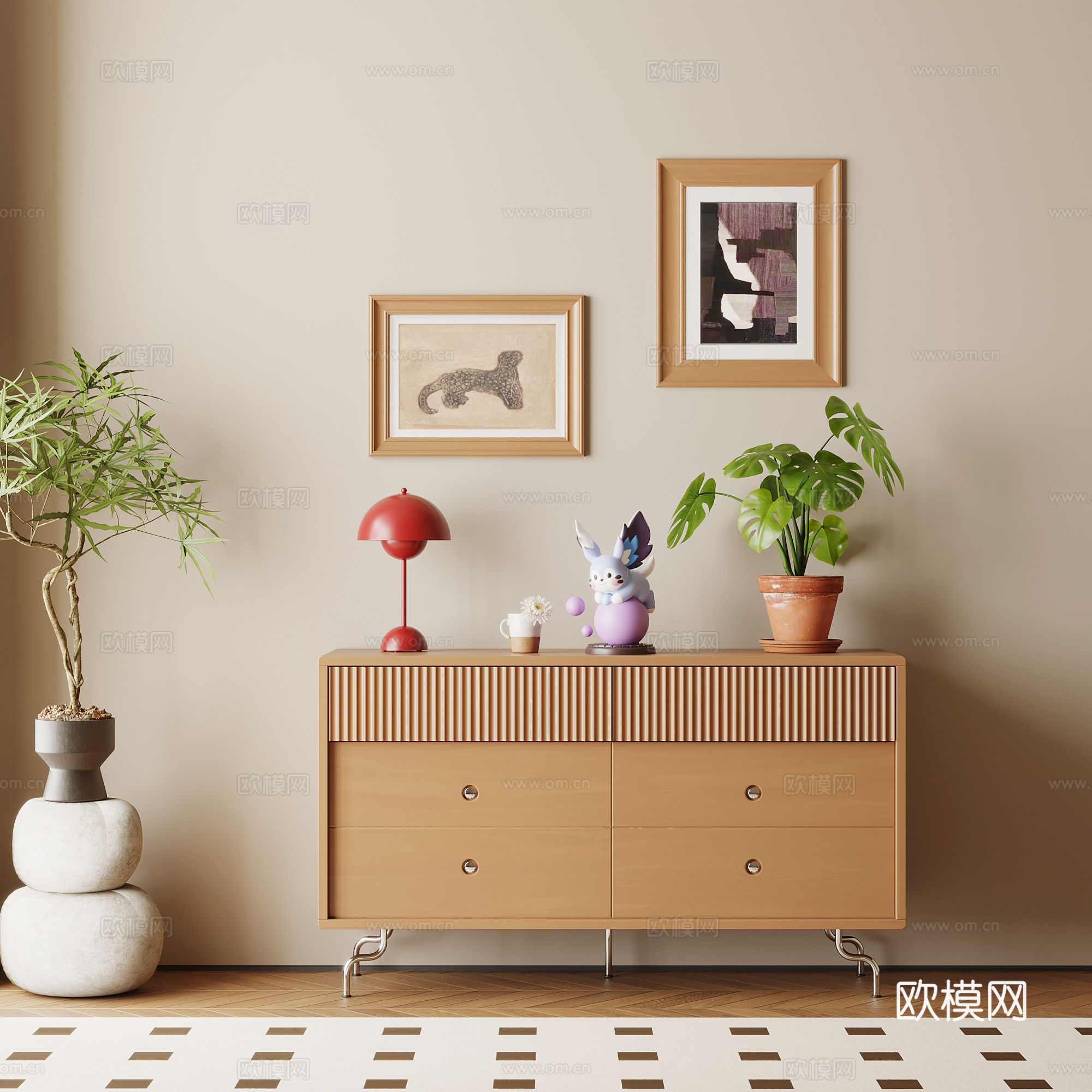 中古风玄关柜 端景柜 边柜su模型