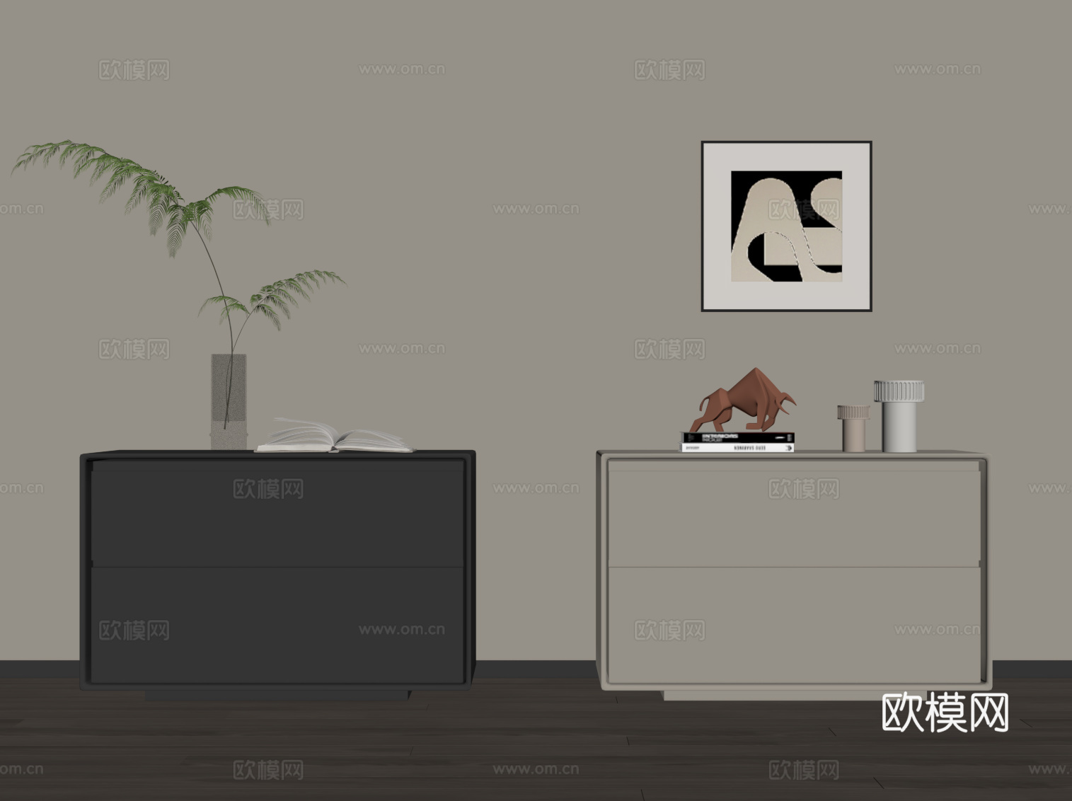 现代极简床头柜su模型