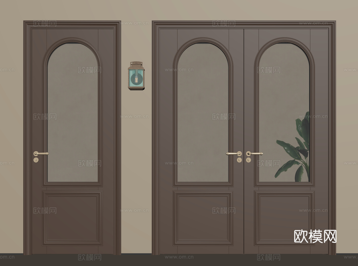 法式中古双开门 单开门 长虹玻璃门 防盗门 平开门su模型