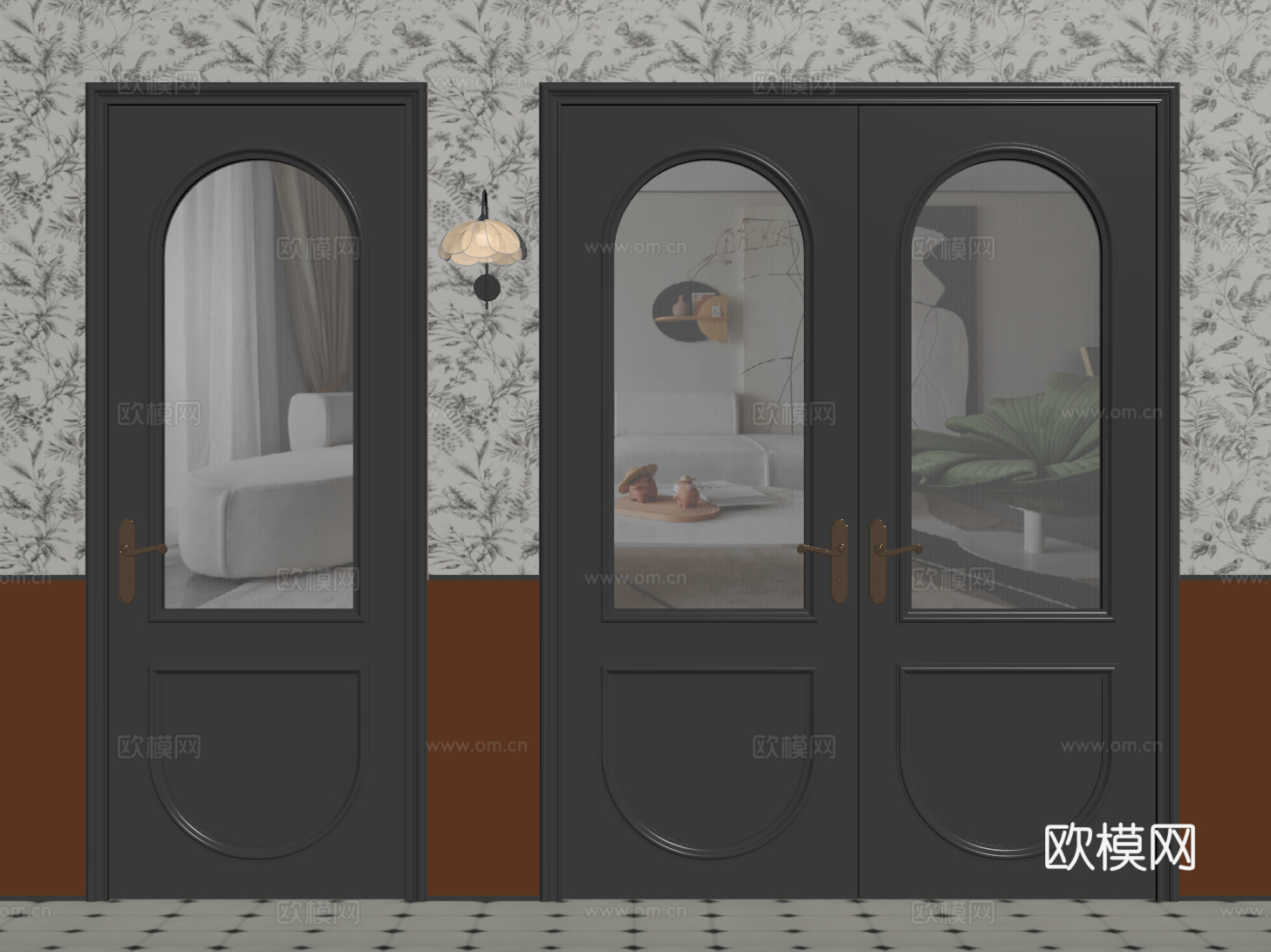 法式复古双开门 单开门 长虹玻璃门 防盗门 平开门su模型