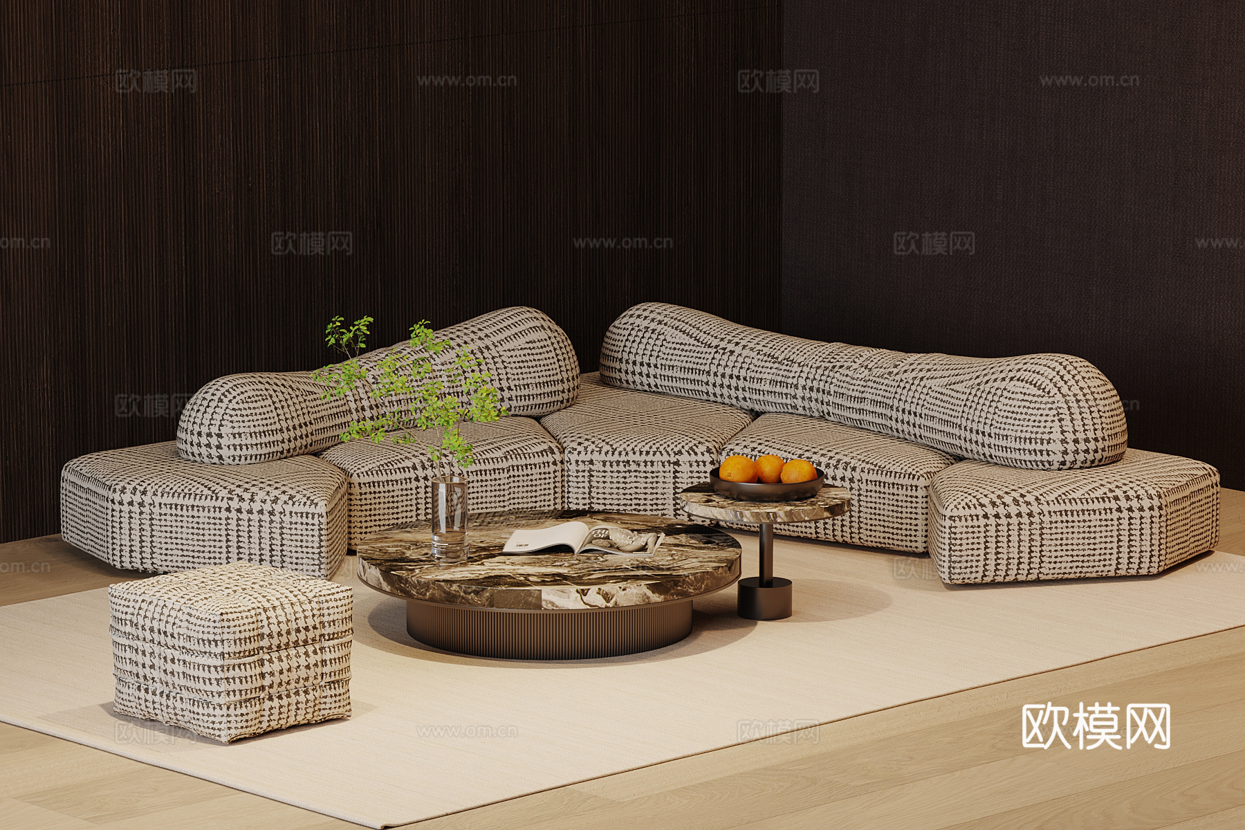 现代意式沙发茶几组合su模型