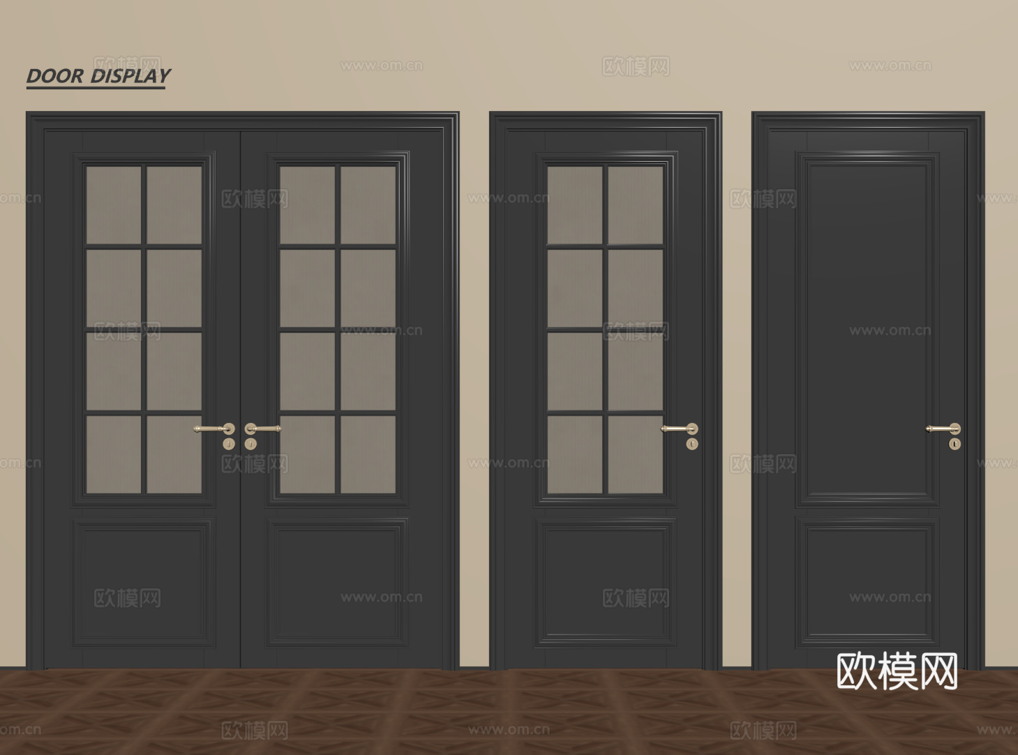 法式复古双开门 单开门 长虹玻璃门 防盗门 平开门su模型
