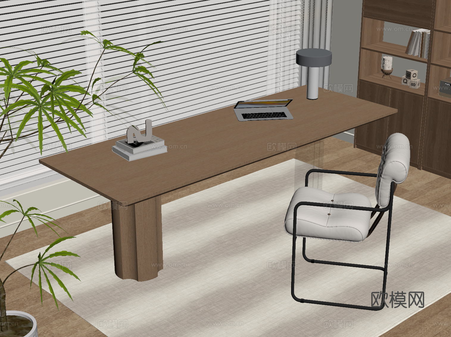 现代奶油风书桌椅 办公桌椅su模型