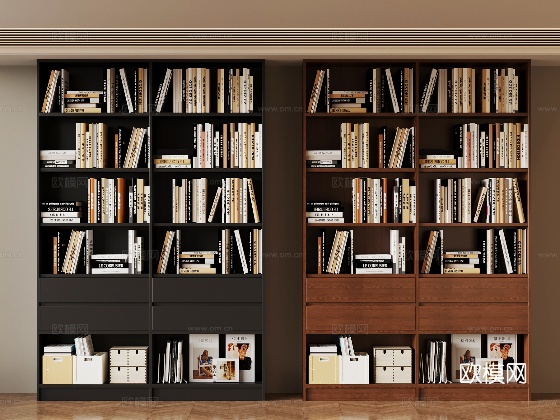 现代中古书柜su模型