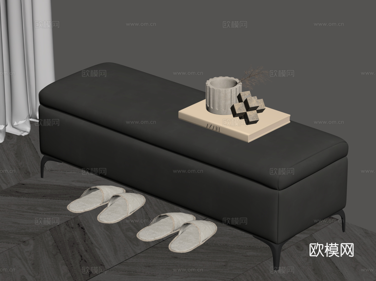 现代皮革换鞋凳 沙发凳su模型