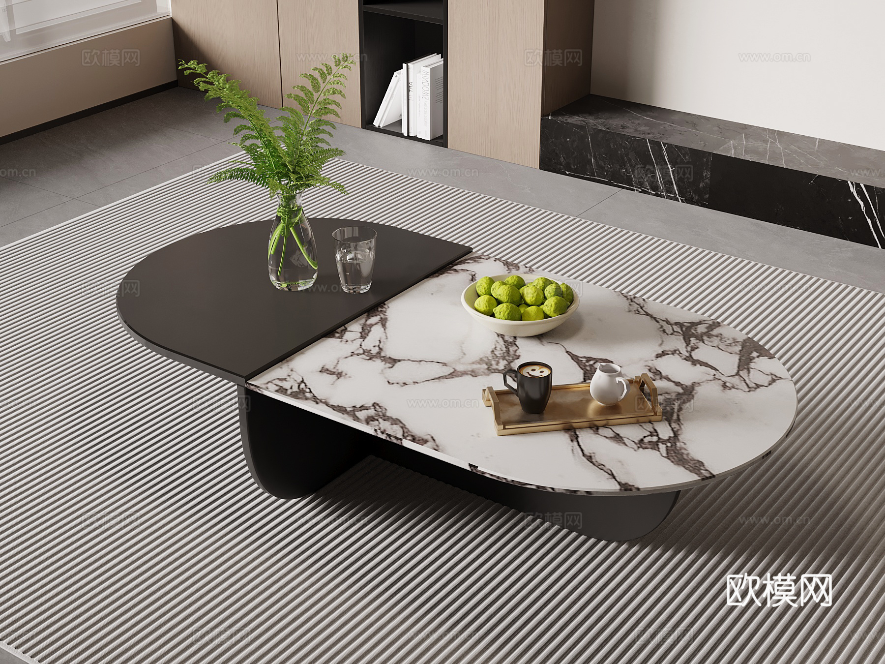 现代意式茶几 大理石茶几su模型