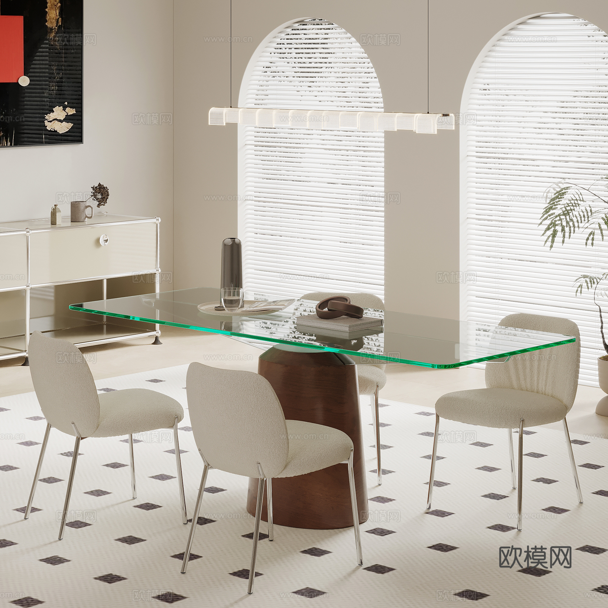 现代简约餐厅 餐桌椅su模型