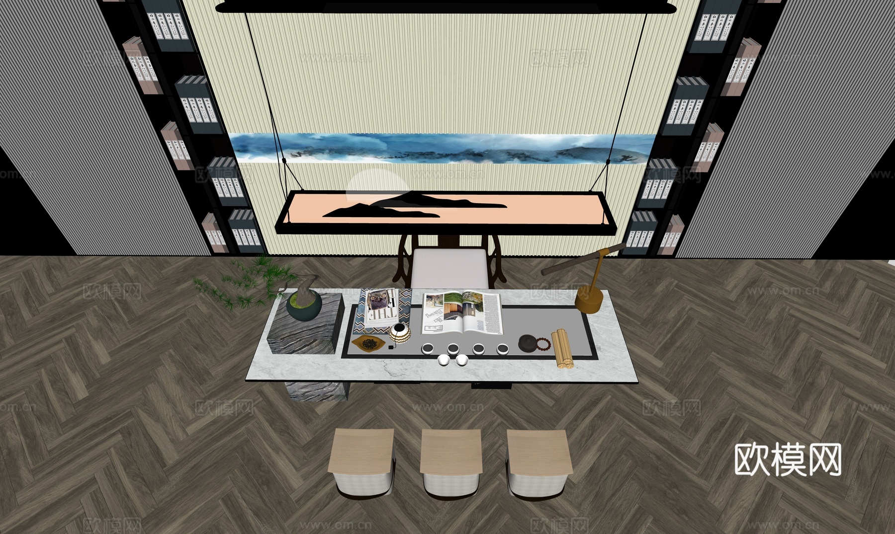 新中式茶室su模型