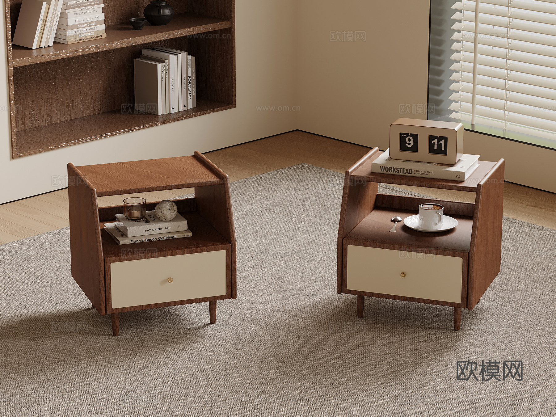 中古风床头柜 边柜 矮柜su模型