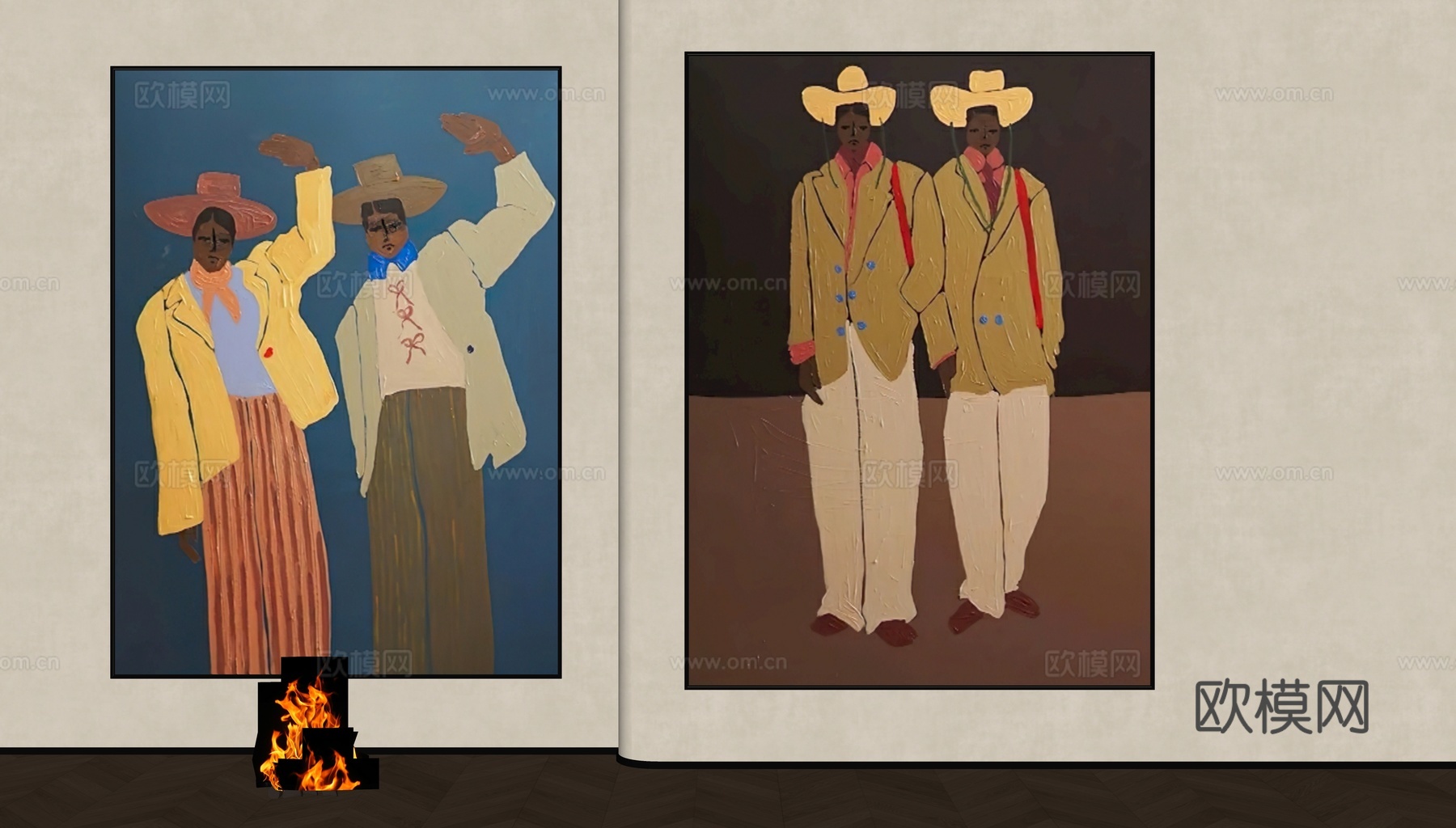 现代中古人物挂画su模型