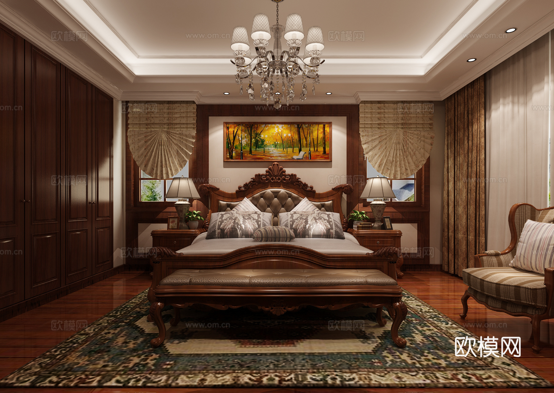 欧式古典主卧3d模型下载
