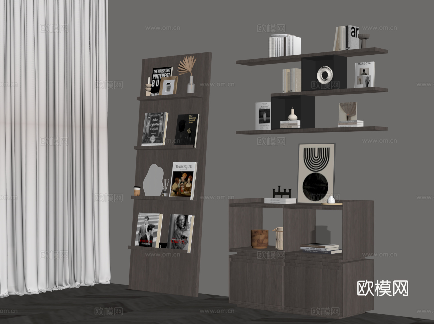 现代意式书架 置物架su模型