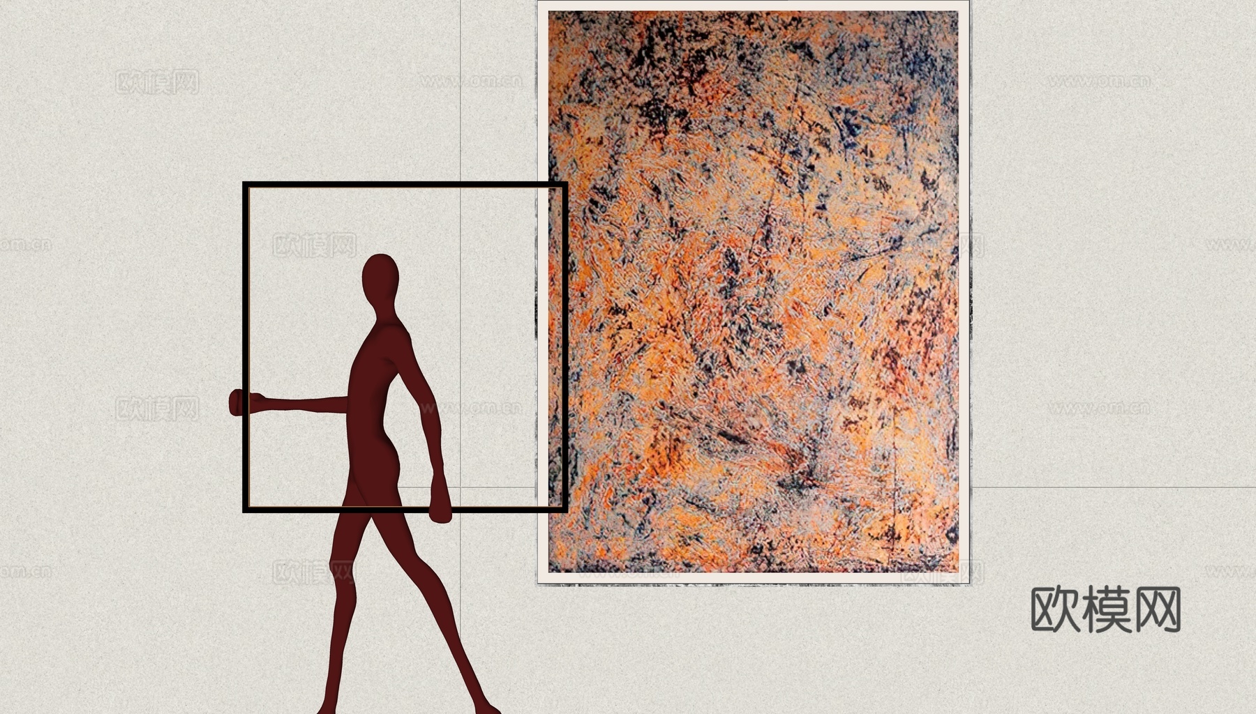 现代中古风装饰画su模型