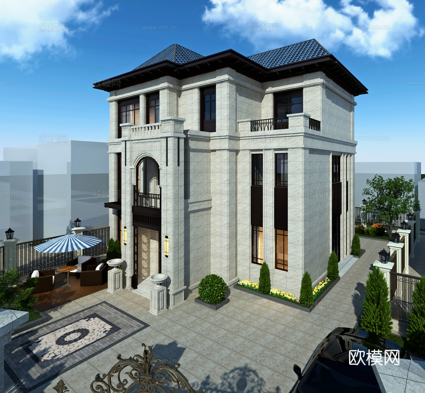 简欧欧式别墅外观3d模型