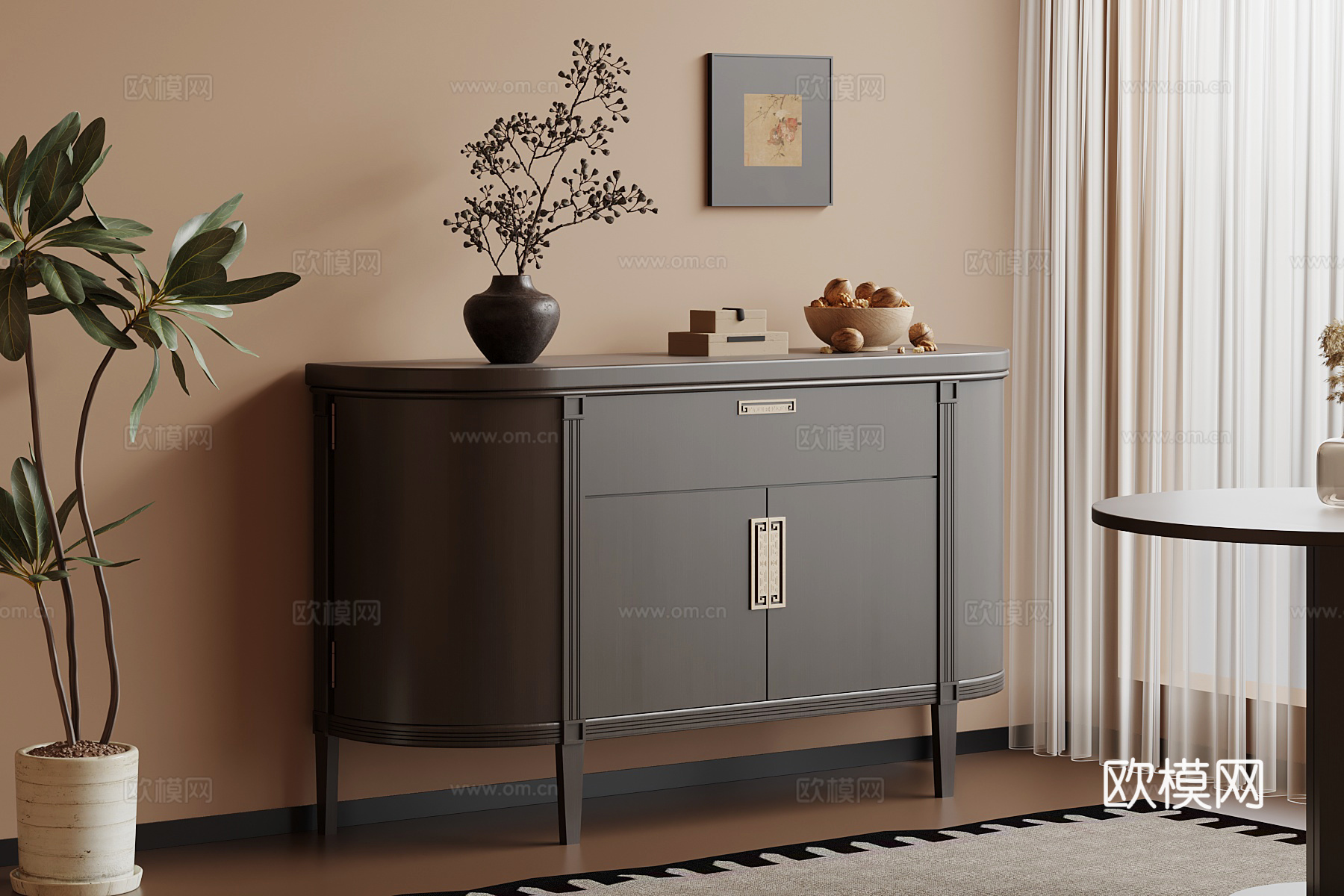 新中式玄关柜 边柜su模型