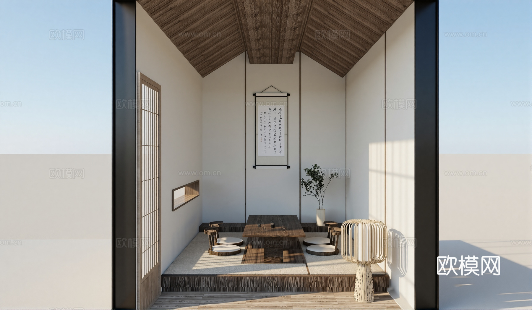 日式茶室_榻榻米_格子门_地台su模型