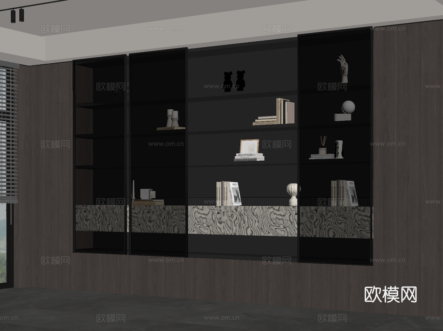 现代意式书柜 置物柜su模型