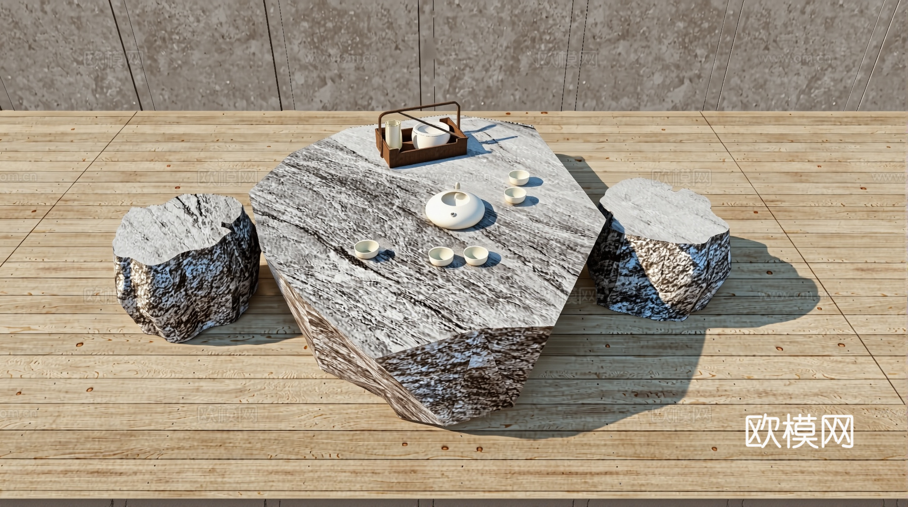 户外石桌椅su模型