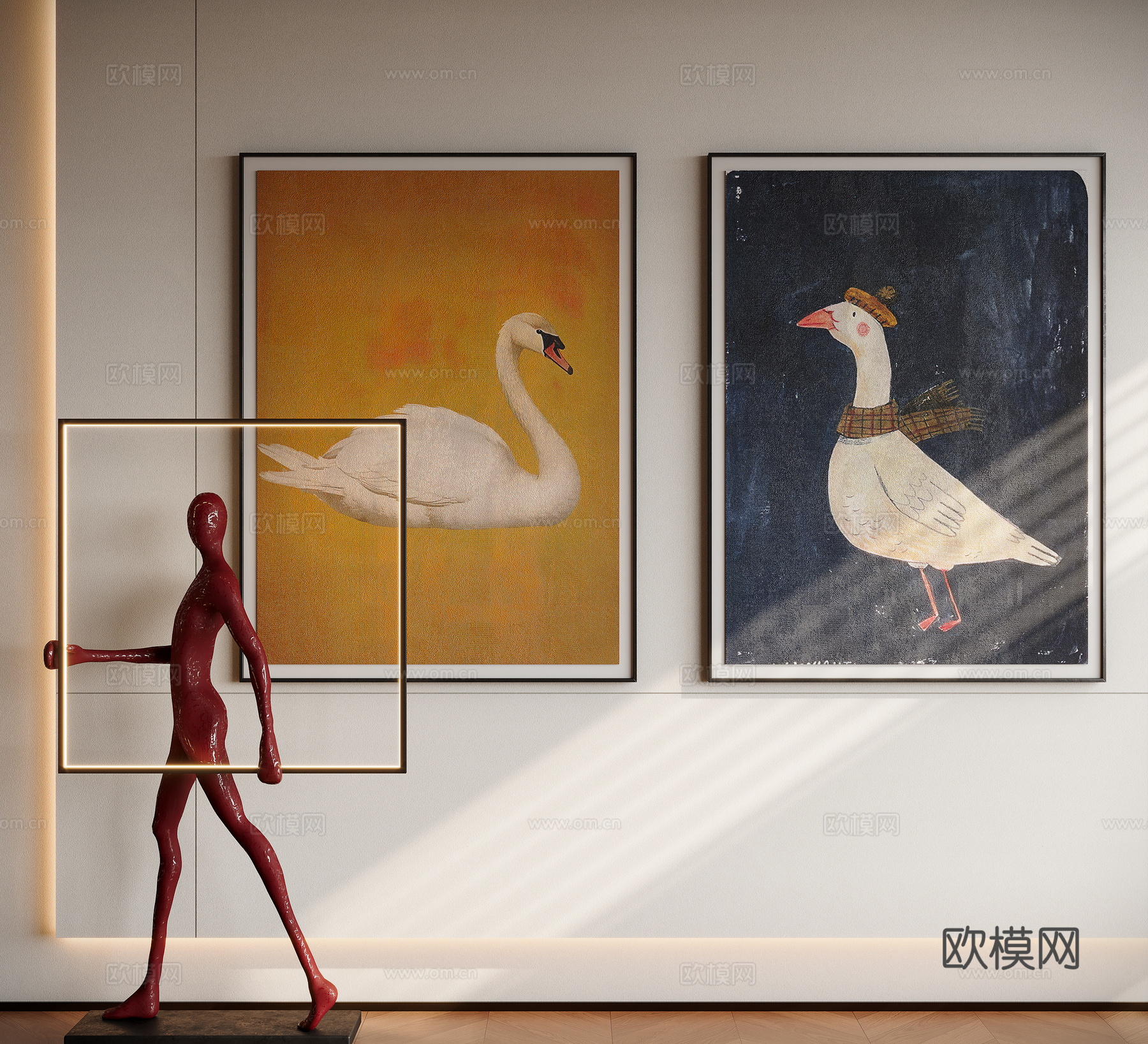 现代中古风装饰画su模型