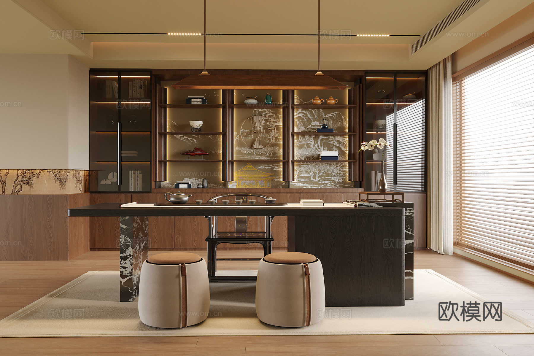 新中式茶室 书房su模型