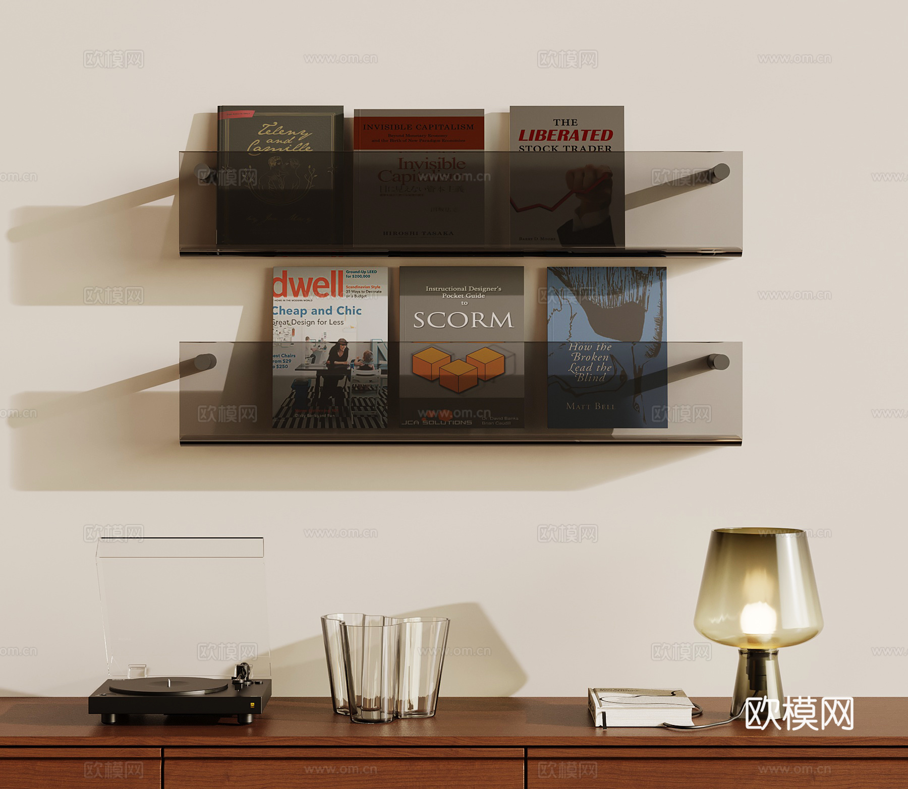 现代书架 壁挂书架  摆件su模型