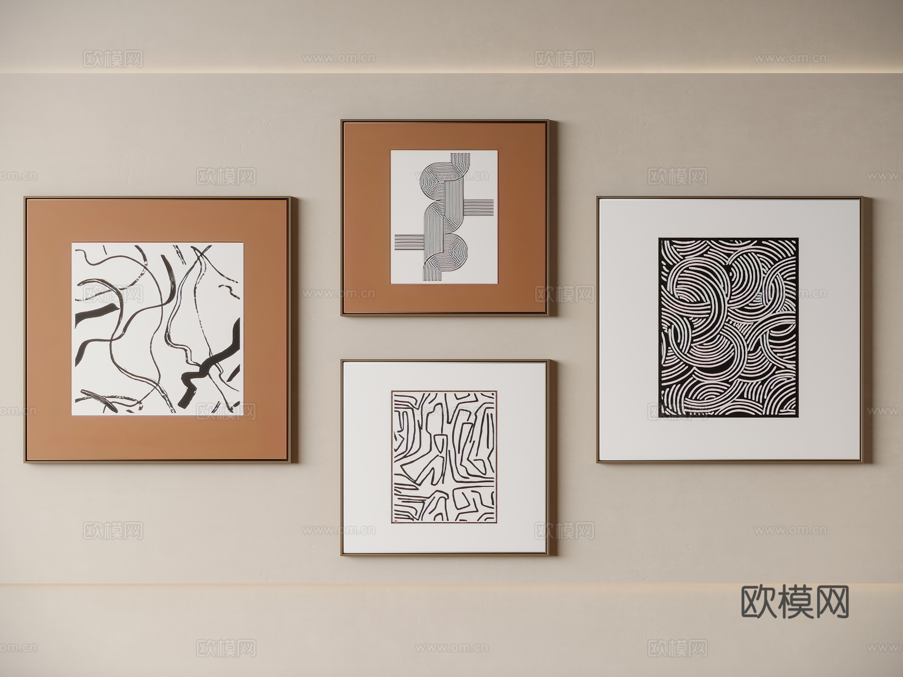 现代简约组合挂画su模型