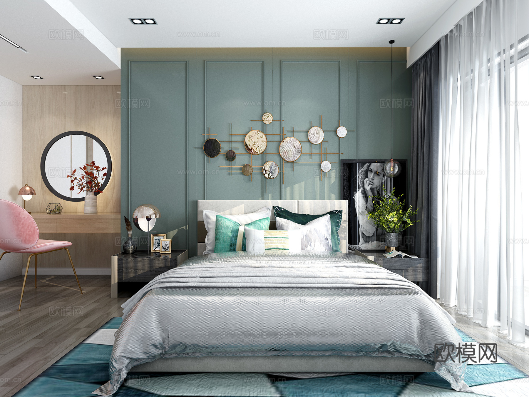 现代卧室 床 衣柜3d模型