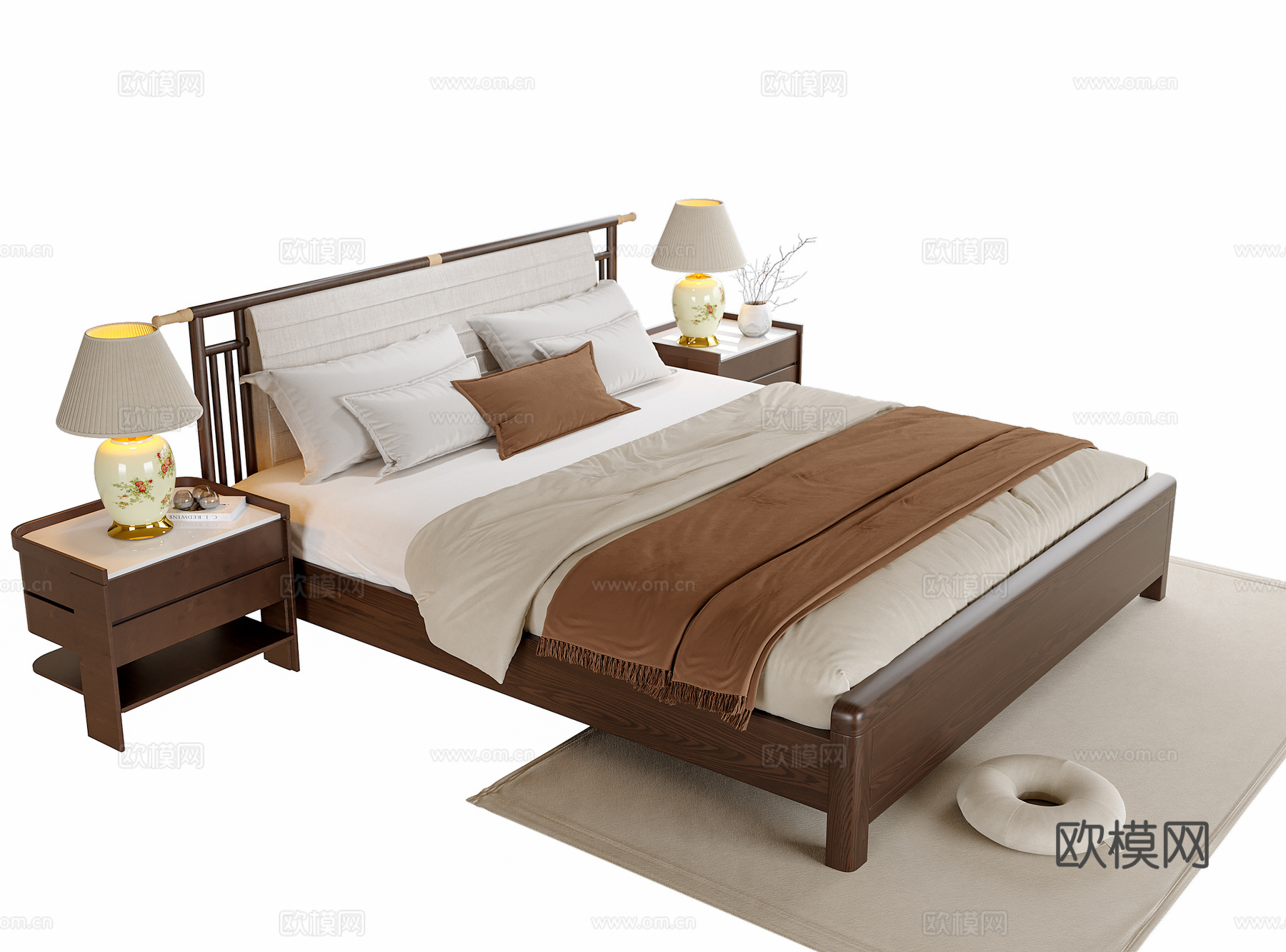 现代双人床 床头柜su模型