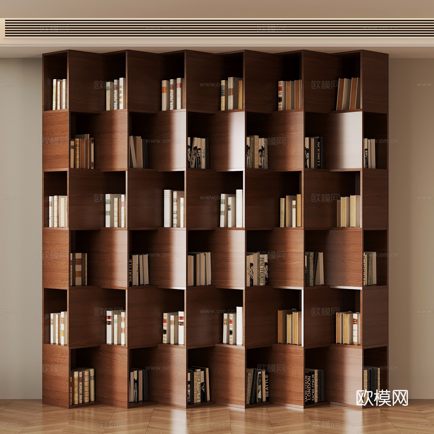 现代中古书柜 书架su模型
