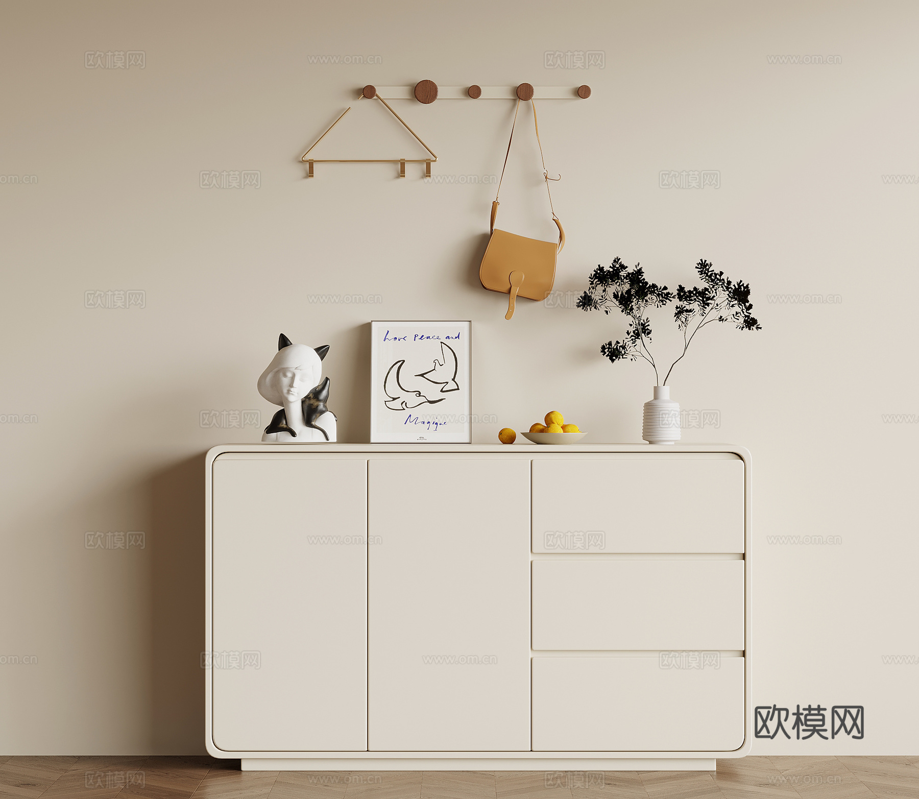 现代奶油风玄关柜 鞋柜 边柜su模型