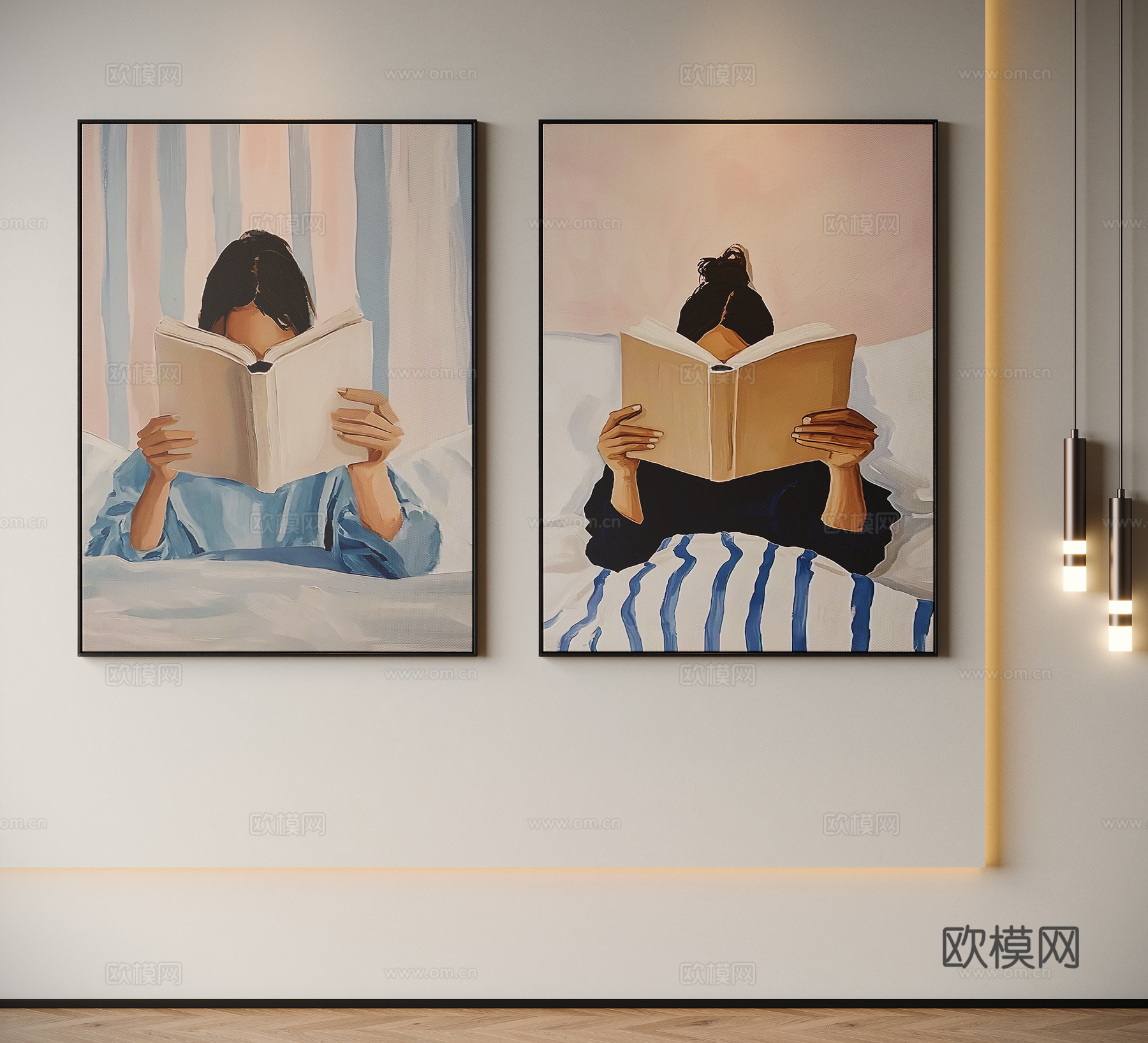 现代简约人物挂画su模型