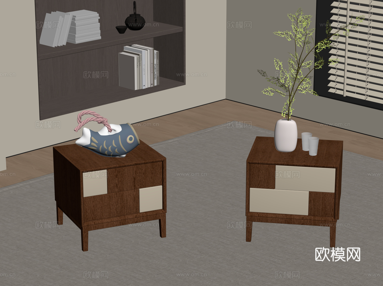 中古风床头柜su模型