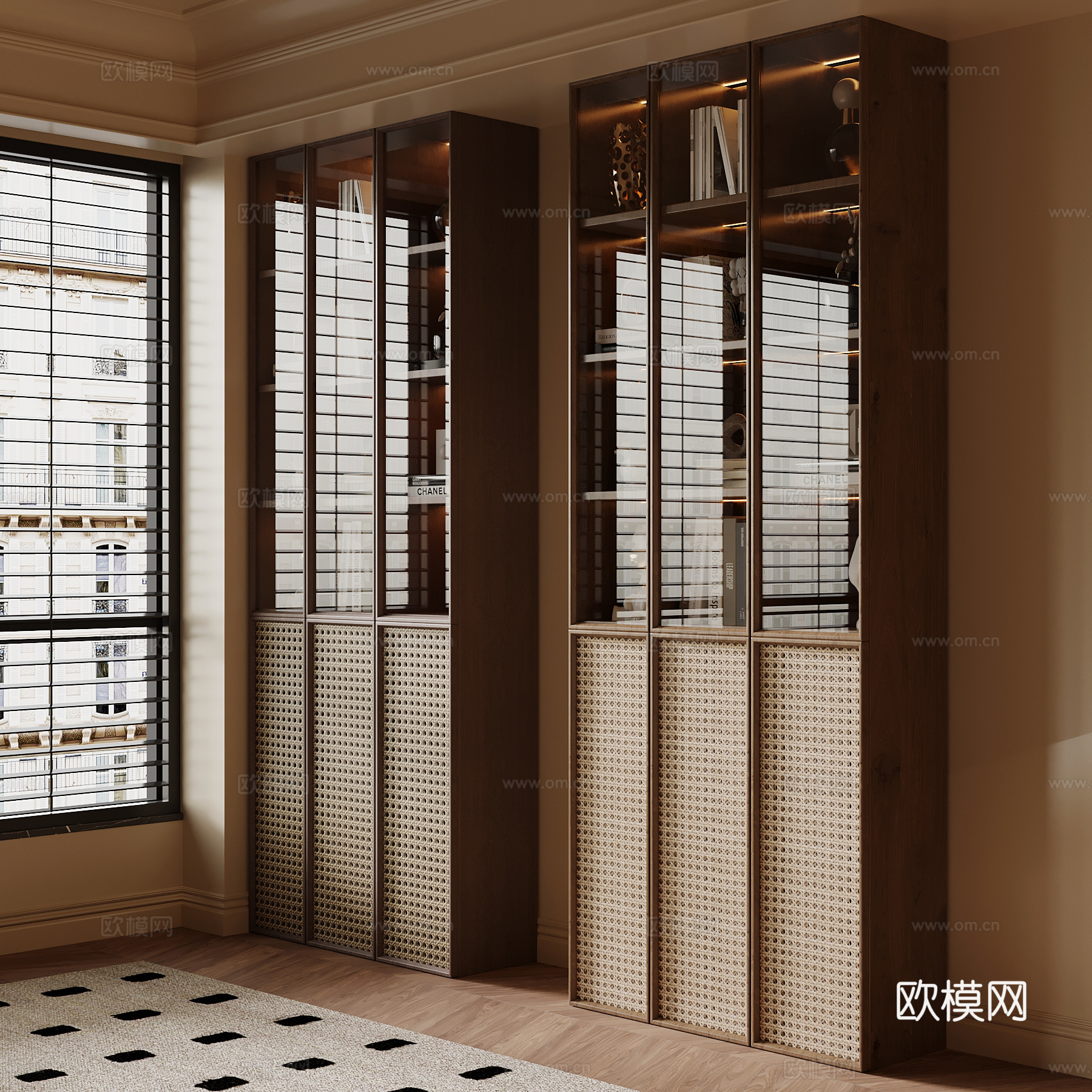 现代中古风书柜 置物柜su模型