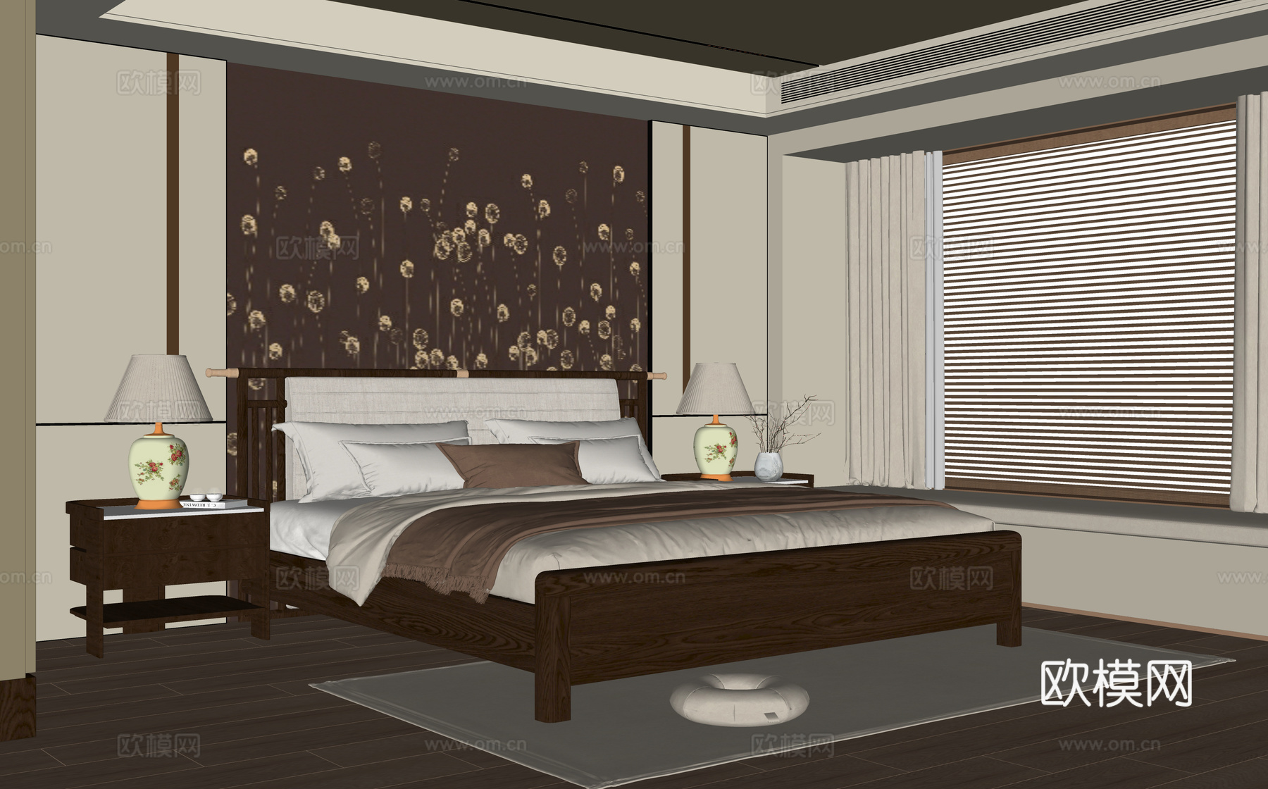 现代卧室 双人床su模型