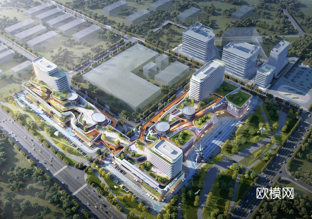 现代产业园建筑 智能制造产业园 产业园鸟瞰su模型